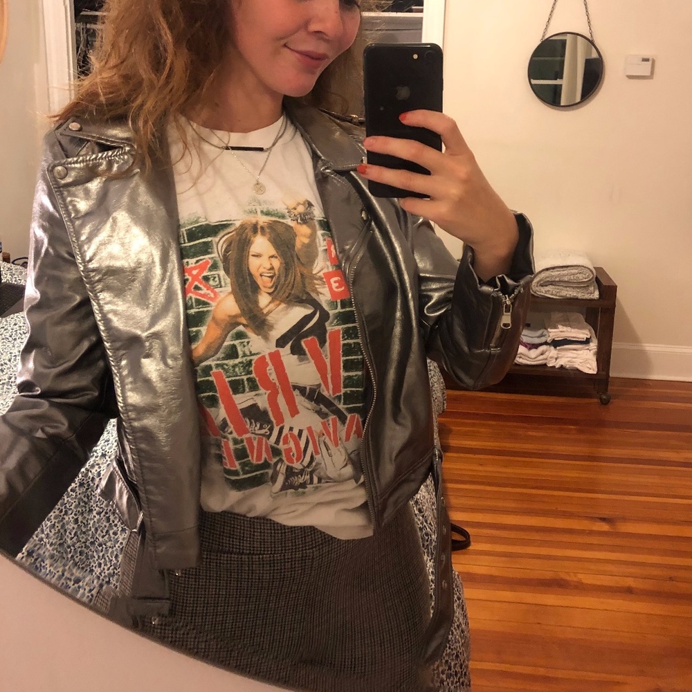 Zara Silver Faux Leather Moto Jacket Medium